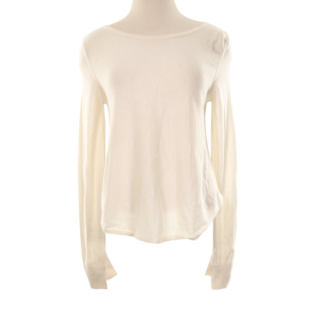 Armani Exchange Sweater Merino Wool Preppy Comfy Lux Pleated Back Cream Women S
